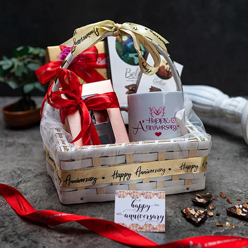 SEND ANNIVERSARY BASKET WITH MUG BY BELCO