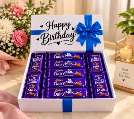 24 Dairy Milk chocolate birthday gift box with blue ribbon