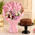 Cash & Bloom Gift with 10,000 cash, mixed roses and Nutella cake