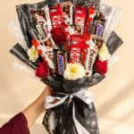 Choco Bloom chocolate bouquet with Kinder Bueno, KitKat, Snickers and flowers