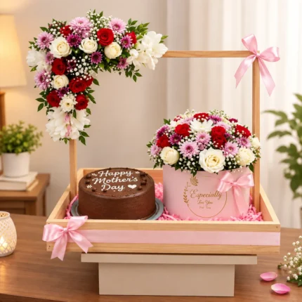 Chocolate Bloom Gift Set with 24 Red Roses and Delizia Cake