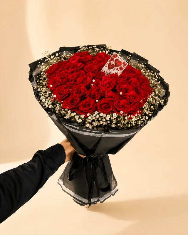 Crimson Love Bouquet with Fresh Red Roses