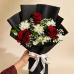 Crimson Serenity Bouquet with Red Roses and White Chrysanthemums