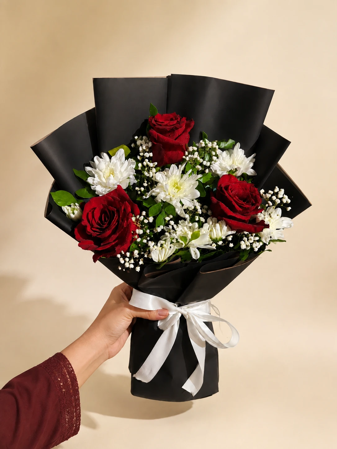 Crimson Serenity Bouquet Crimson Serenity Bouquet with Red Roses and White Chrysanthemums