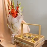 Golden Gratitude dry fruit and gladiolus gift for parents