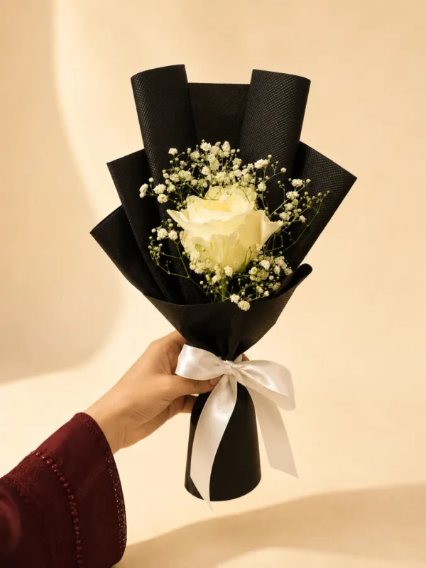 Ivory Whisper Bouquet with White Rose and Baby's Breath
