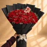Midnight Romance Bouquet with Red Roses and Black Wrapping
