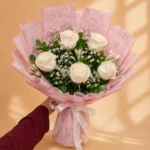 Pure Grace Bouquet with Five White Roses and Baby's Breath