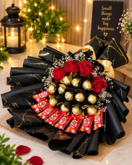 Red Rose Chocolate Bouquet with KitKat and Ferrero Rocher chocolates