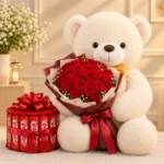 Red rose teddy chocolate gift with 36 roses and 24 KitKat chocolates