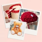 Rose Cake Romance with red velvet cake, red roses and teddy bear
