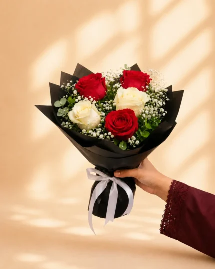 Ruby & Ivory Bouquet with Red and Ivory Roses