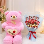 6 ft teddy bear with red roses and chocolate bouquet